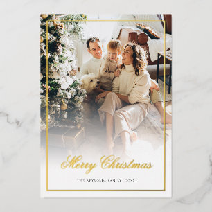 Elegant Script Merry Christmas Photo Gold Foil Holiday Card