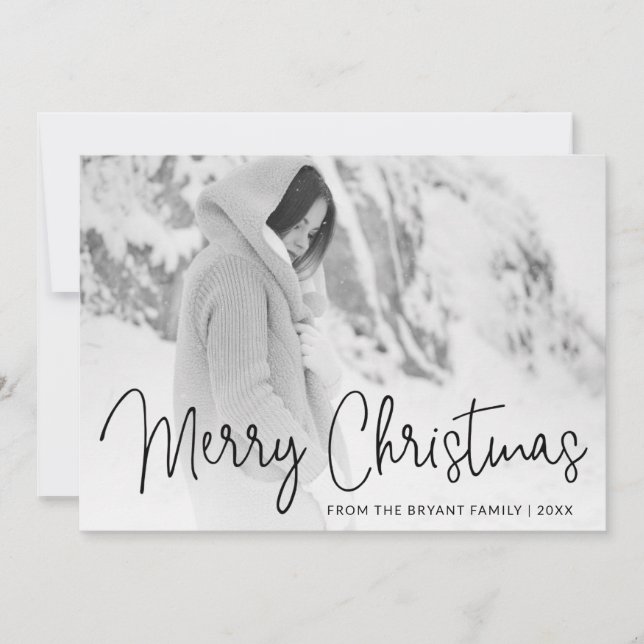 Elegant Script Merry Christmas Photo Holiday Card (Front)