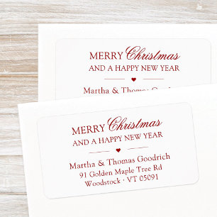 Elegant Script Merry Christmas Red Return Address Label