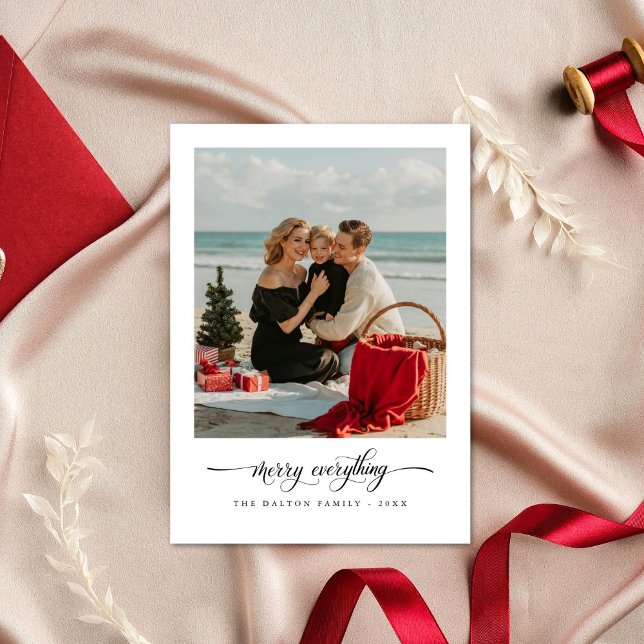 Elegant Script Merry Everything Beach Photo Holiday Card (Creator Uploaded)