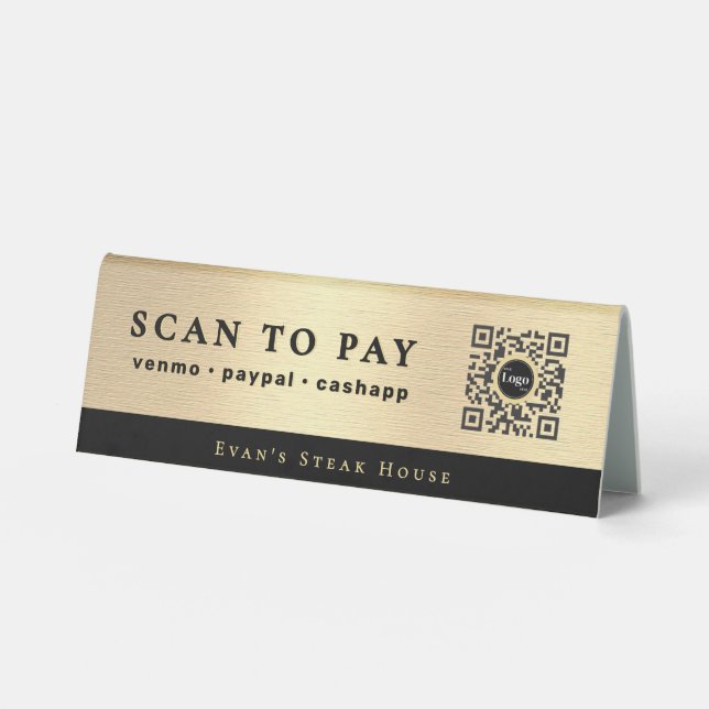 Elegant Script Metallic Gold Scan To Pay Qr Code (Front)