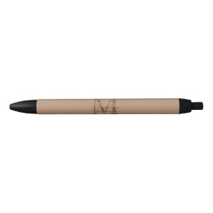 Elegant Script Metallic Taupe Gold Monogram Black Ink Pen