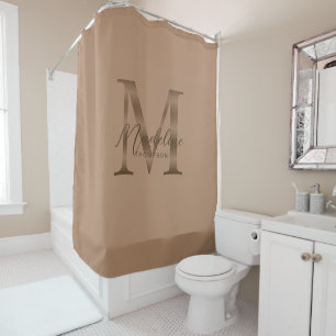 Elegant Script Metallic Taupe Gold Monogram Shower Curtain