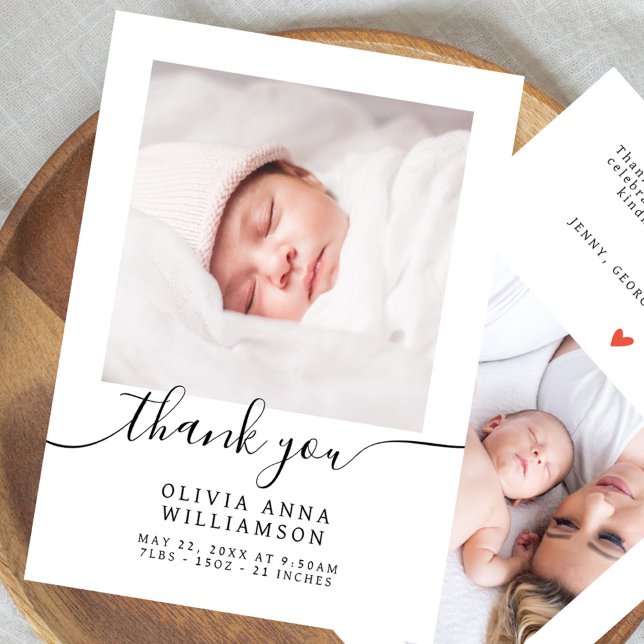 Elegant Script Minimal 2 Photo Baby Shower  Thank You Card (Creator Uploaded)