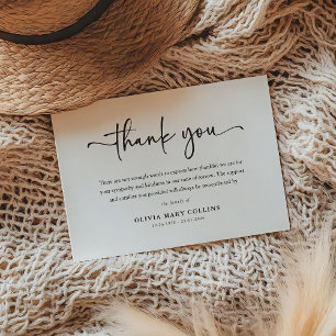 Elegant Script Minimal Funeral  Thank You Card