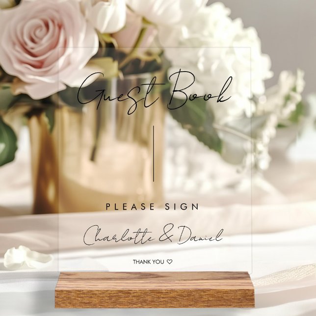 Elegant Script, Minimal, Heart, Guestbook   Acrylic Sign (Creator Uploaded)