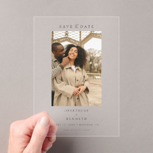 Elegant Script Minimal Photo Wedding Save the Date Acrylic Invitations