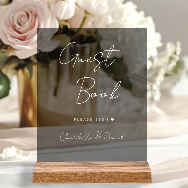 Elegant Script, Minimal, Wedding Guestbook   Acrylic Sign (Creator Uploaded)