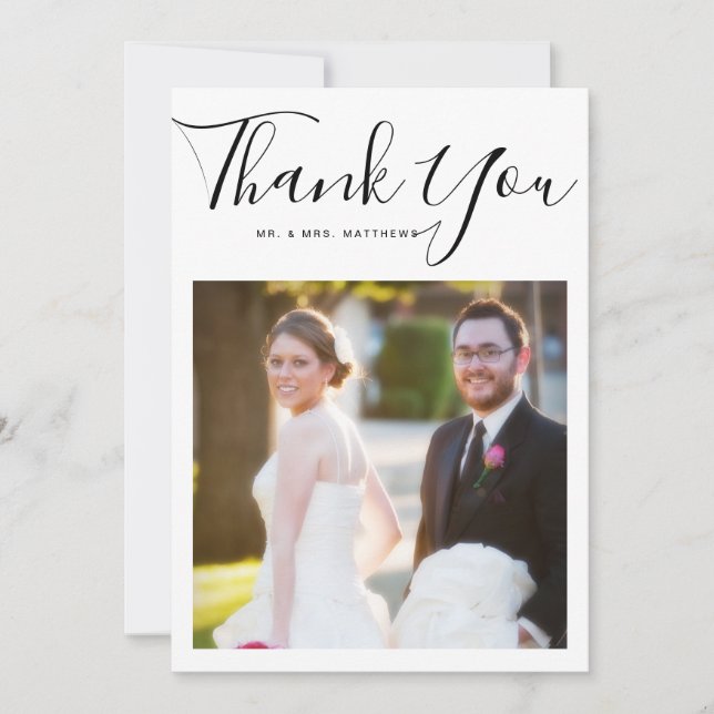 Elegant Script Minimal Wedding Photo Thank You (Front)