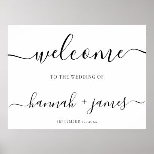 Elegant Script Minimal White Wedding Welcome Sign