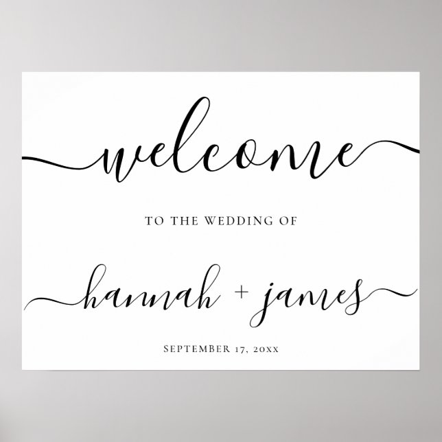 Elegant Script Minimal White Wedding Welcome Sign (Front)