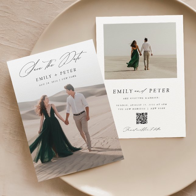 Elegant Script Minimalist 2 Photo Save The Date Invitation (Creator Uploaded)