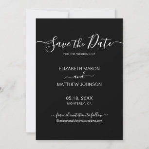 Elegant Script Minimalist Black and White Wedding Save The Date