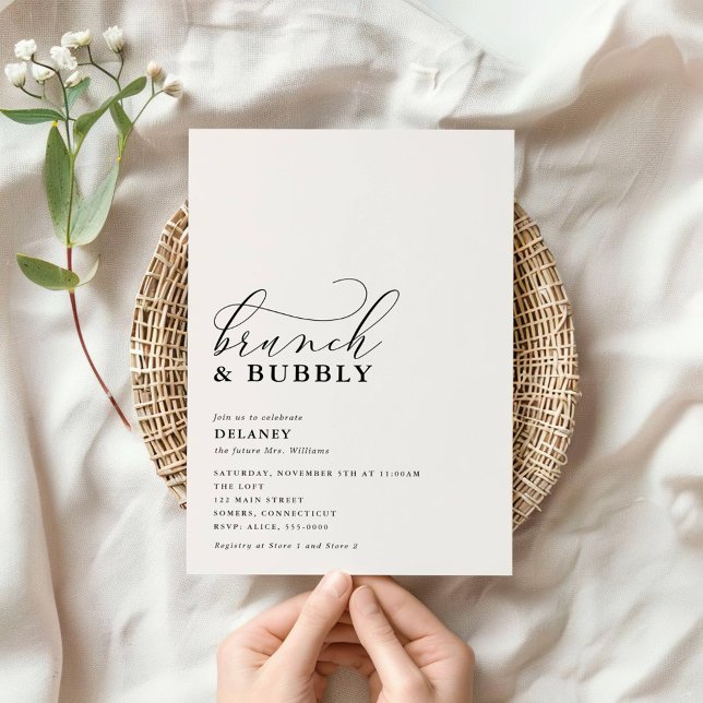 Elegant Script Minimalist Brunch & Bubbly Shower Invitation (Creator Uploaded)