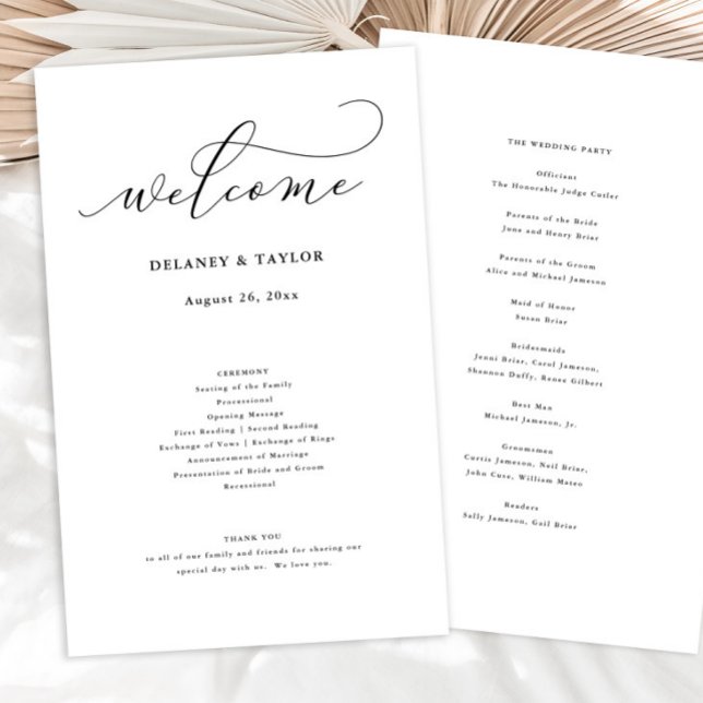 Elegant Script Minimalist Editable Paper Program (A simple yet elegant budget friendly wedding program.)