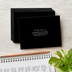 Elegant Script Minimalist Formal Black Wedding Envelope
