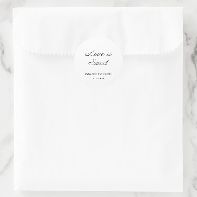 Elegant Script Minimalist Formal White Wedding Classic Round Sticker (Bag)