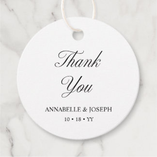 Elegant Script Minimalist Formal White Wedding Favour Tags