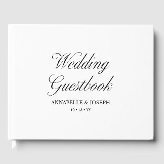 Elegant Script Minimalist Formal White Wedding Guest Book