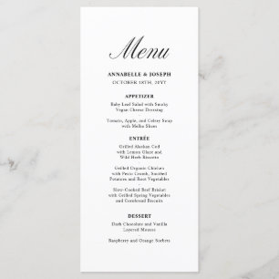 Elegant Script Minimalist Formal White Wedding Menu