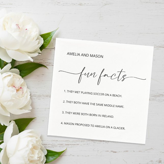 Elegant Script Minimalist Fun Facts Wedding Napkin (Elegant Script Minimalist Fun Facts Wedding Napkins)