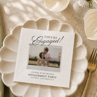 Elegant Script Minimalist Photo Engagement Party Napkin