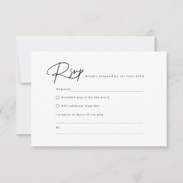 Elegant script minimalist RSVP Reply Card (Front)
