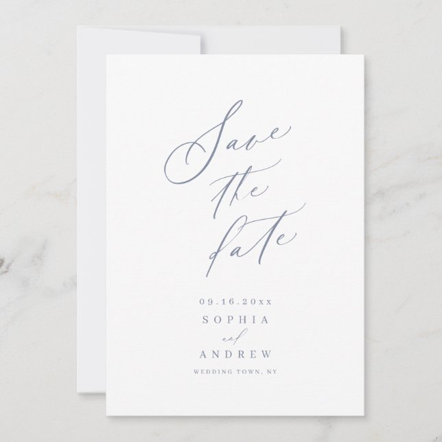 Elegant script minimalist wedding save the date (Front)