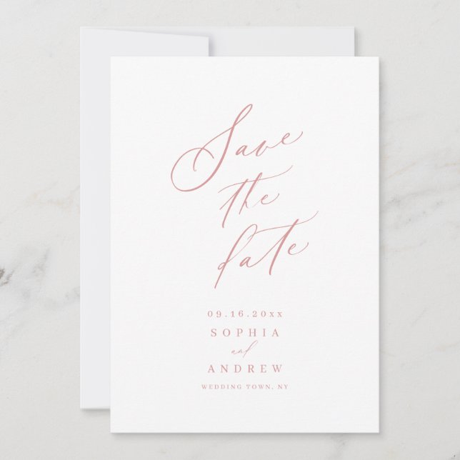 Elegant script minimalist wedding save the date (Front)