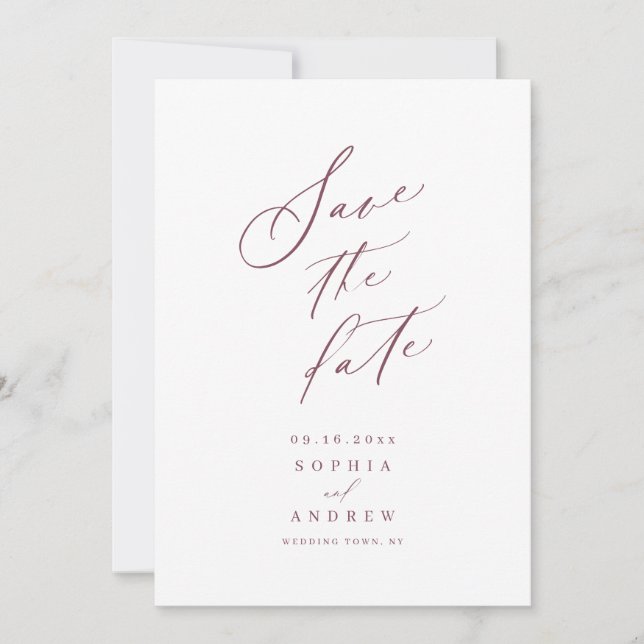 Elegant script minimalist wedding save the date (Front)