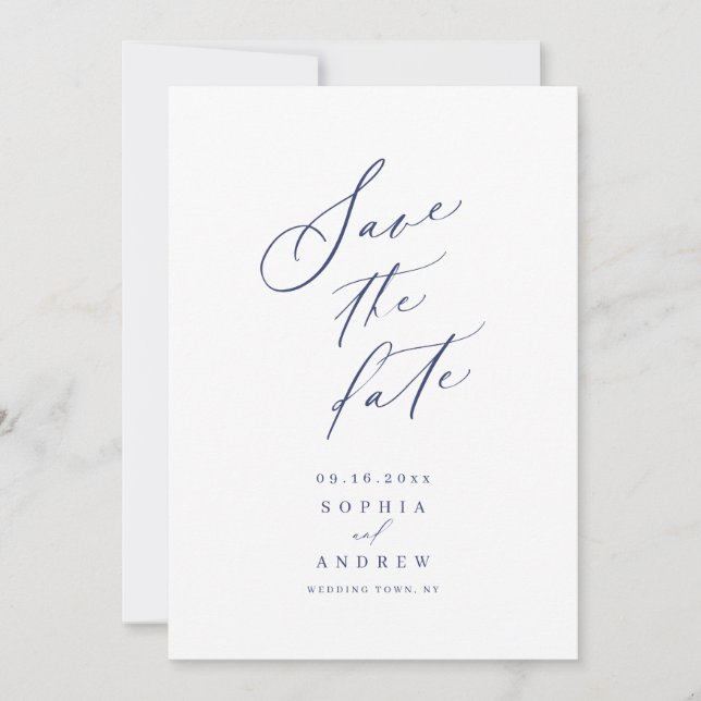 Elegant script minimalist wedding save the date (Front)
