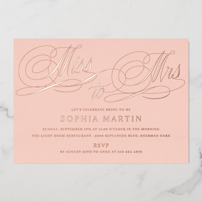 Elegant Script Miss to Mrs Blush Bridal Shower (Front)