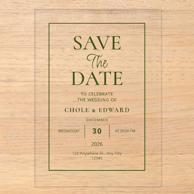 Elegant Script Modern Acrylic Wedding Invitation (Front)
