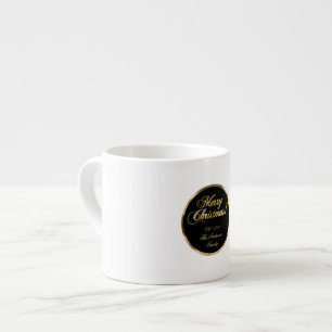 Elegant Script Modern Black and Gold Christmas Espresso Cup