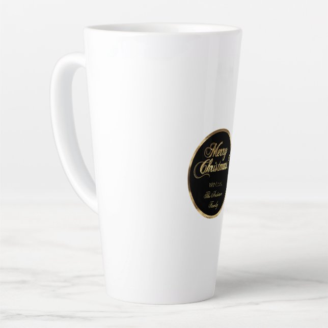 Elegant Script Modern Black and Gold Christmas Latte Mug (Left Angle)