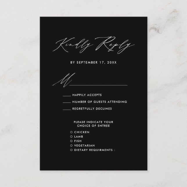 Elegant Script Modern Black Simple Wedding RSVP Enclosure Card (Front)