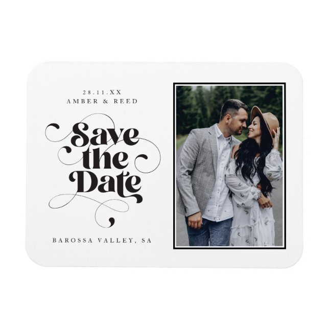 Elegant Script Modern Black White Art Design Photo Magnet (Horizontal)