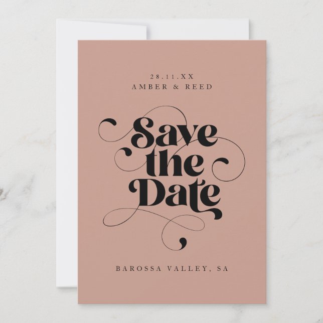 Elegant Script Modern Blush Pink Art Design Photo  Save The Date (Front)