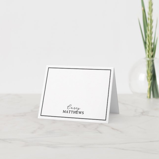 Elegant Script Modern Border Personalised Name Note Card (Front)