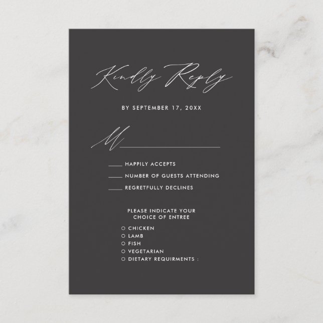 Elegant Script Modern Charcoal Simple Wedding RSVP Enclosure Card (Front)