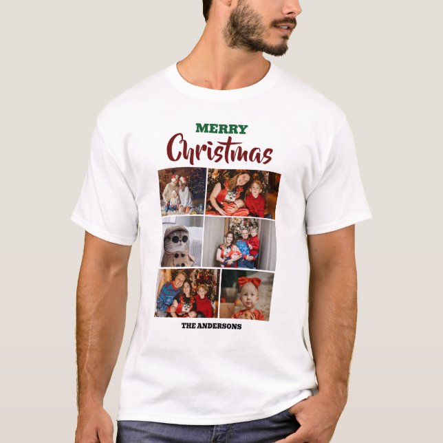 Elegant Script Modern Christmas Family Photo T-Shirt (Front)