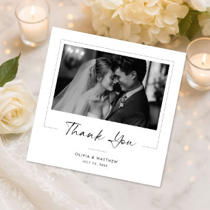 Elegant Script Modern Classic Newlywed Photo Thank You Card