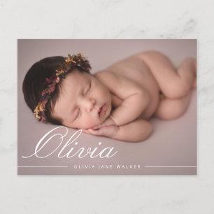 Elegant Script Modern Collage Birth Announcement Postcard