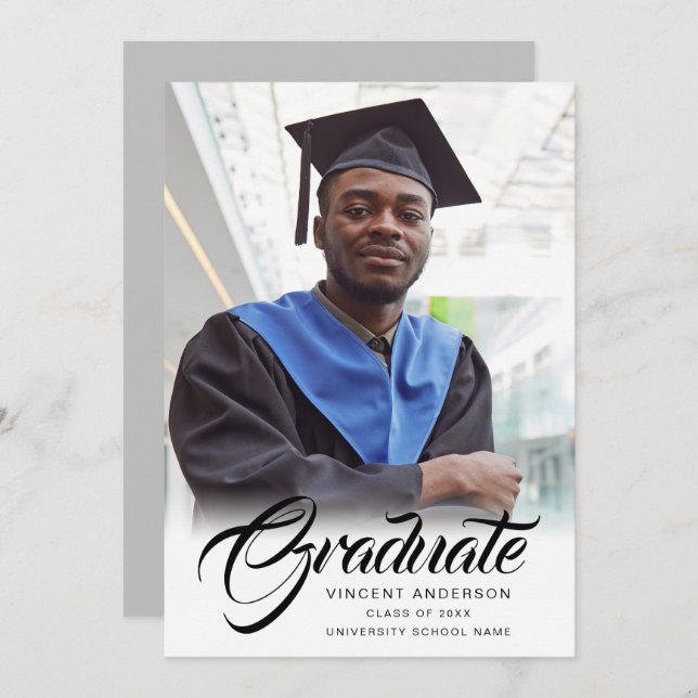 Elegant Script | Modern Grad Photo Announcement (Front/Back)
