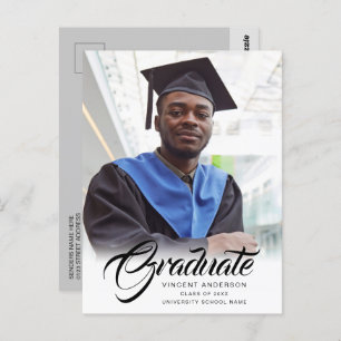 Elegant Script   Modern Grad Photo Announcement Postcard