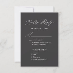 Elegant Script Modern Grey Minimalist Wedding RSVP