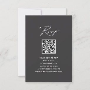 Elegant Script Modern Grey Simple QR Wedding RSVP