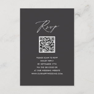 Elegant Script Modern Grey Simple QR Wedding RSVP Enclosure Card
