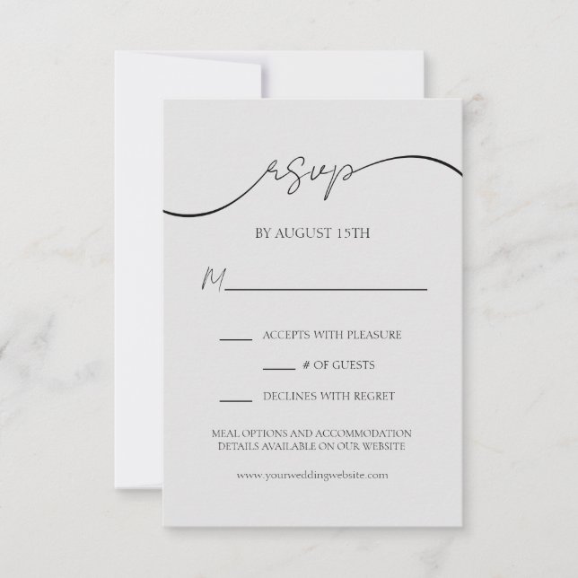 Elegant Script Modern Light Grey Wedding RSVP Card (Front)