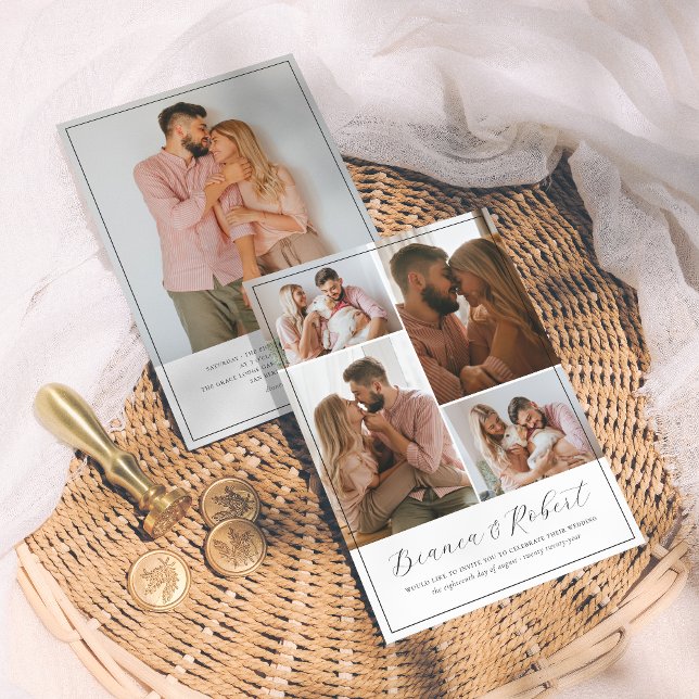 Elegant Script Modern Minimalist 5 Photos Wedding Invitation (Creator Uploaded)